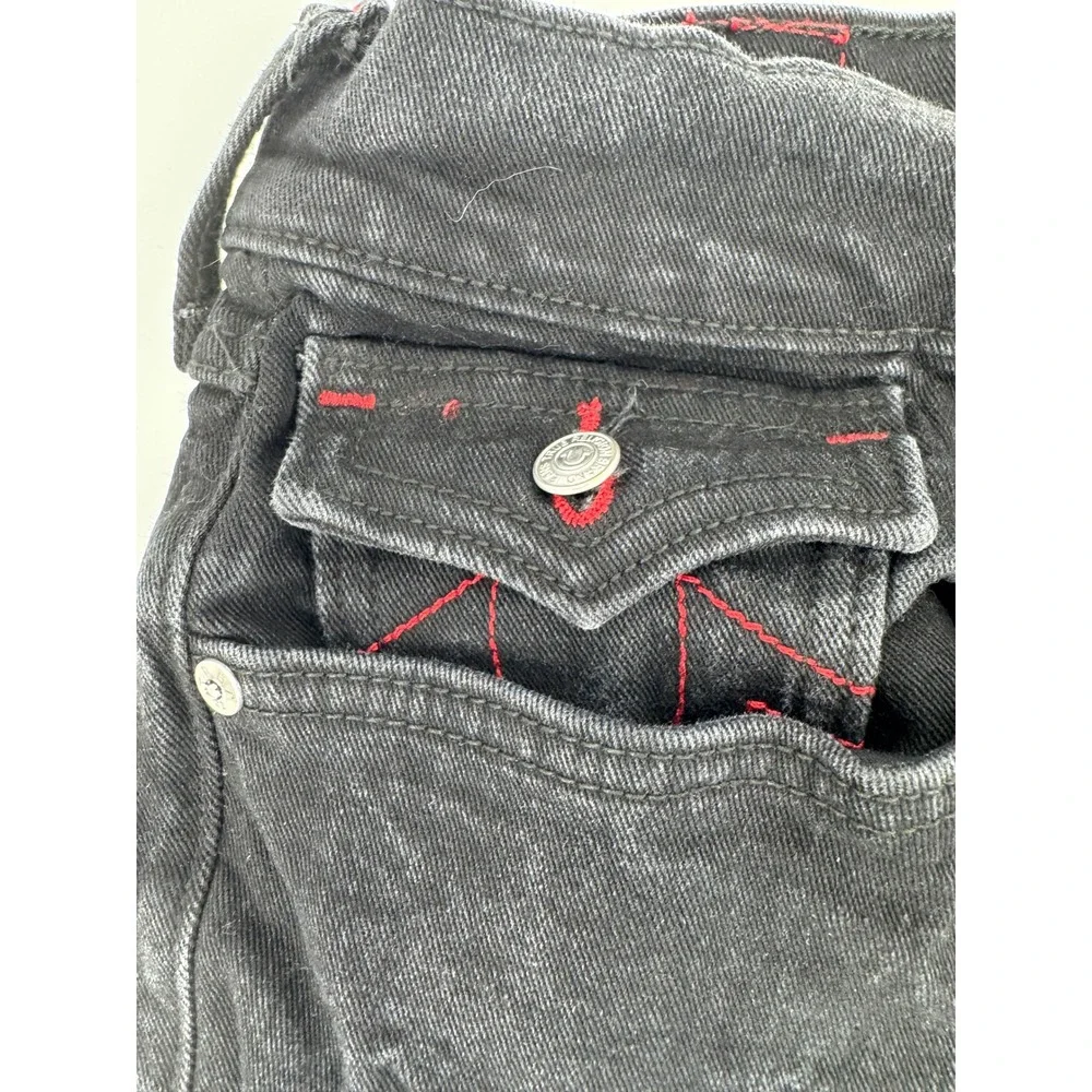 True Religion Geno Relaxed Slim Jeans Mens 38x32 Black Contrast Stitch Denim Y2K